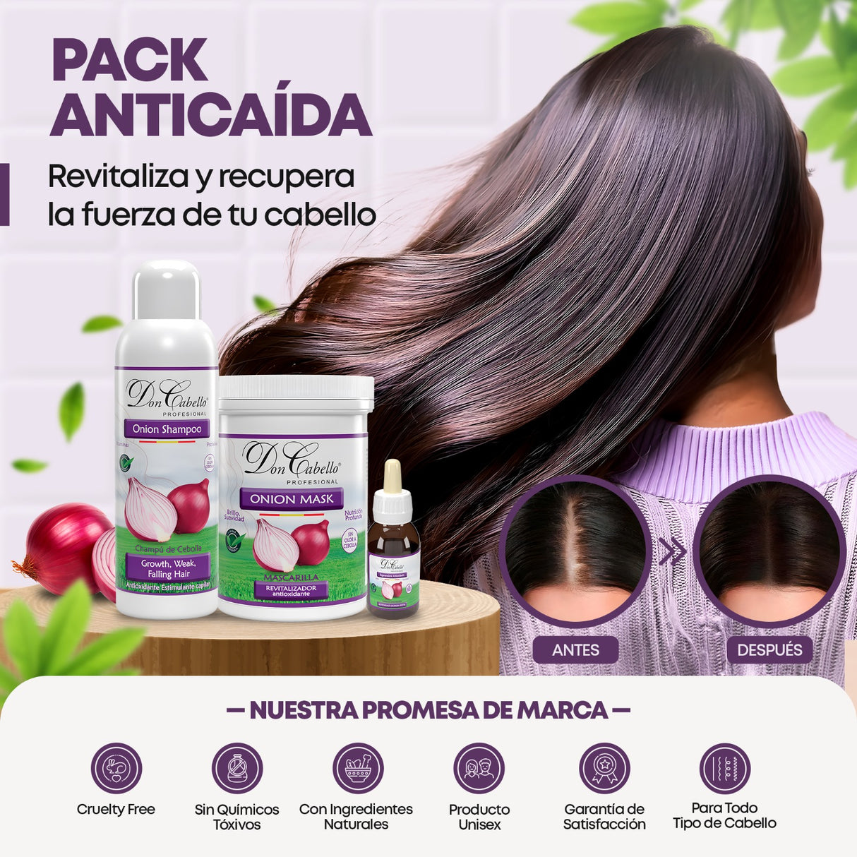 Pack Anticaída Con Extracto Cebolla Roja - Don Cabello