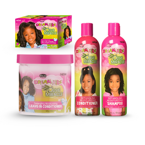 Pack Completo Dream Kids Olive Miracle – Cuidado Infantil para Cabello Rizado y Afro (Champú + Acondicionador + Leave-in + Relaxer) - Cosmetics Afro Latino