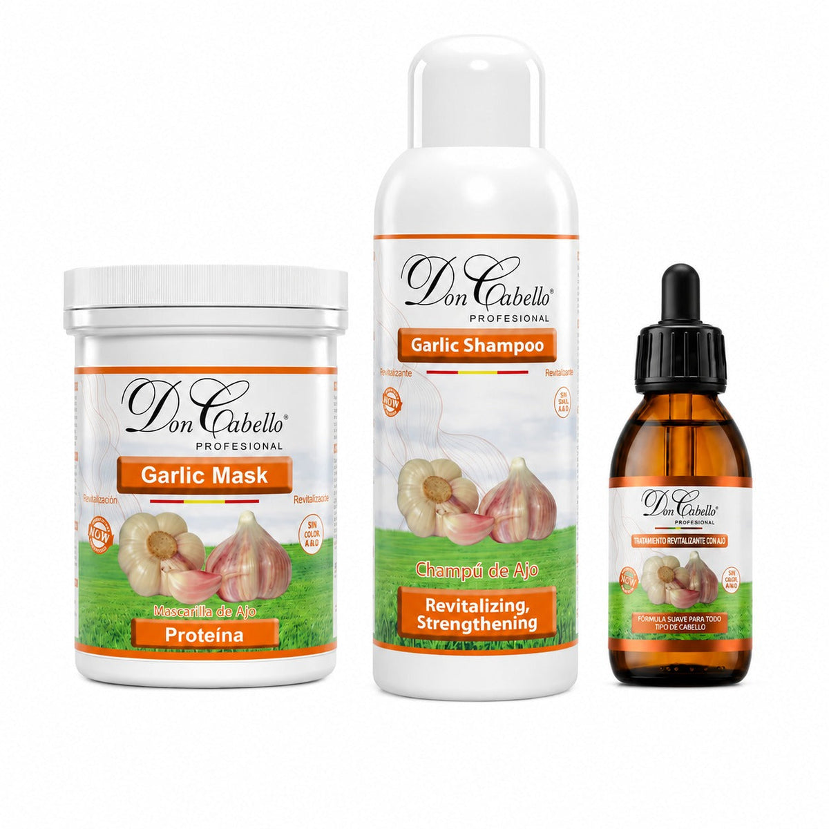 Pack Fortalecedor Intensivo Ajo – Cabello Débil (Champú + Mascarilla + Loción) Don Cabello