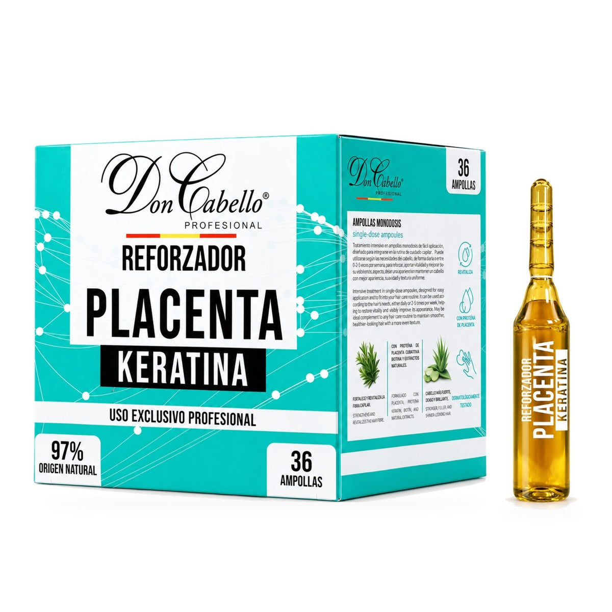 Caja Don Cabello Reforzador con Placenta y Keratina, 36 ampollas de 15 ml
