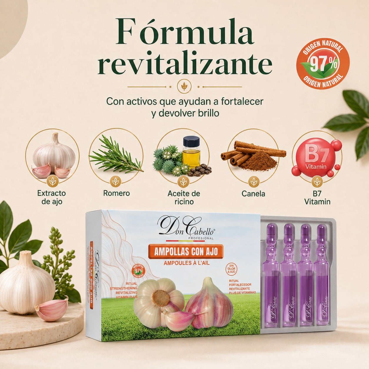 Don Cabello Ampollas Capilares – Fortalece Las Fibras Capilares – 12 Ampollas X 10 Ml