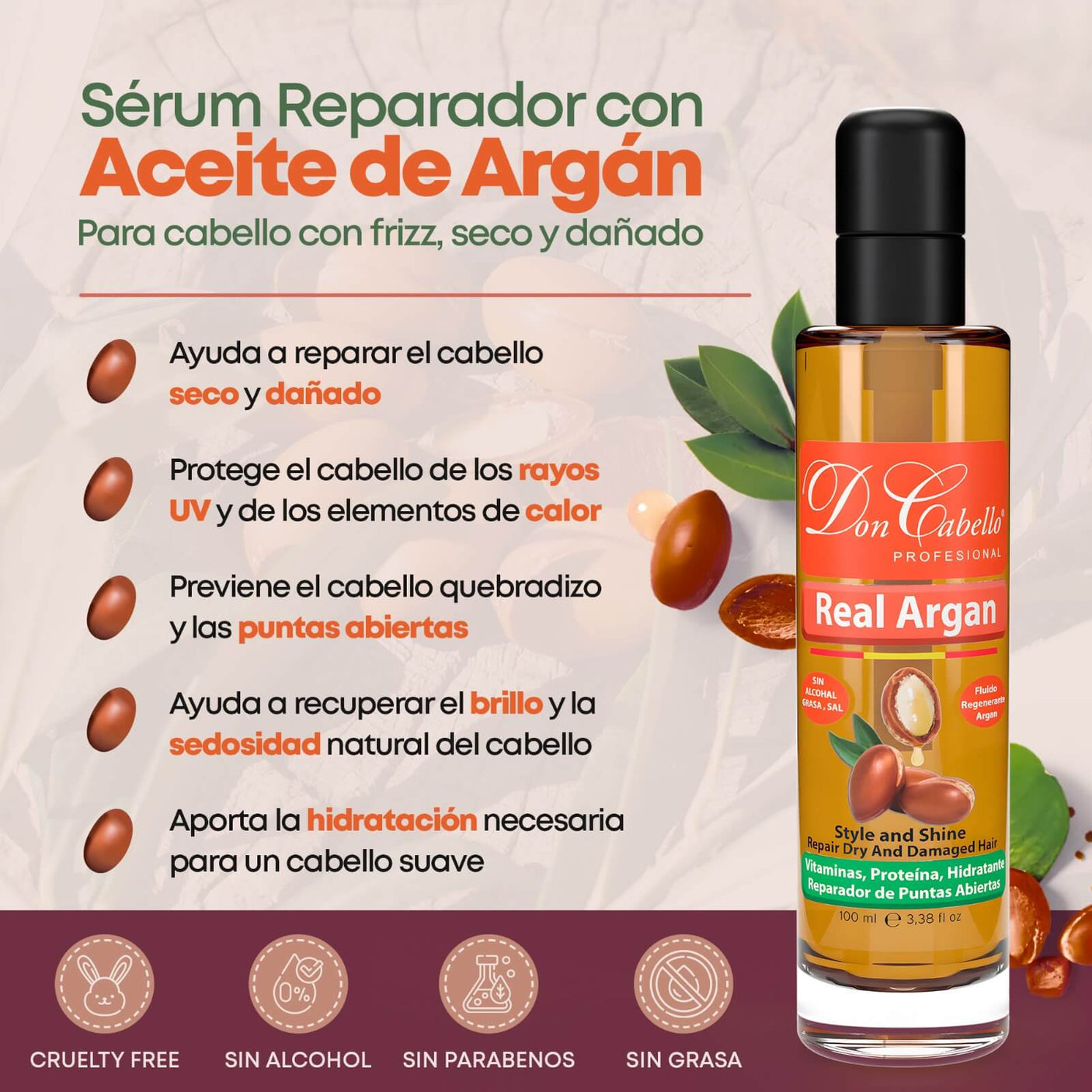 Don Cabello Aceite de Argán – Serum reparador de cabello 100 ml - Cosmetics Afro Latino