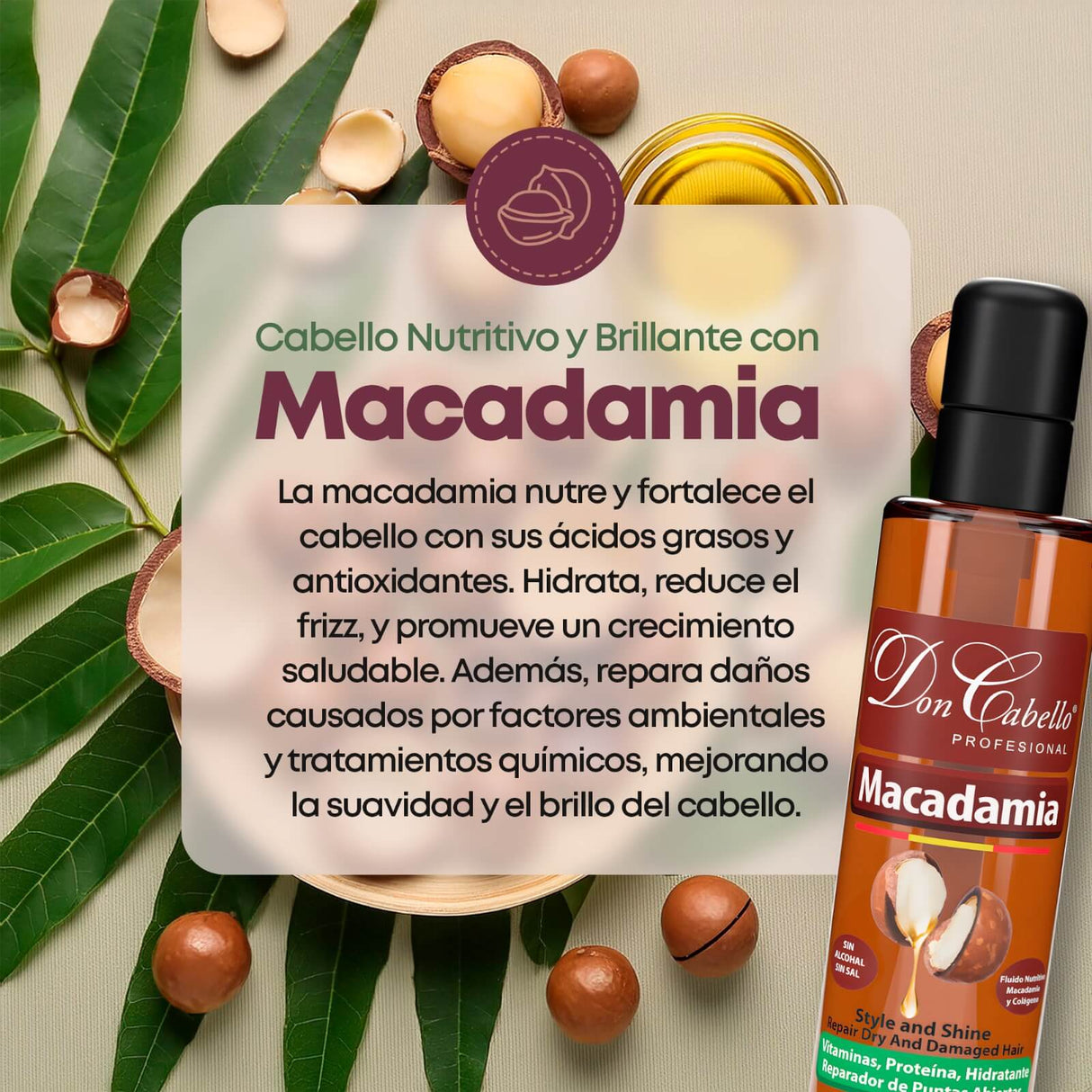 Don Cabello Aceite De Macadamia – Serum Reparador De Cabello 100 Ml