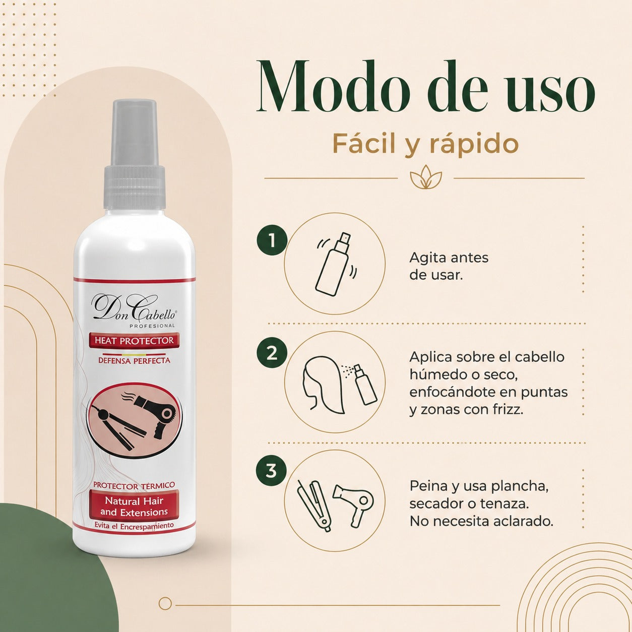 Don Cabello - Thermal Hair Protector - Iron and Tongs Heat Protector - Thermoprotective Spray - 250 Ml