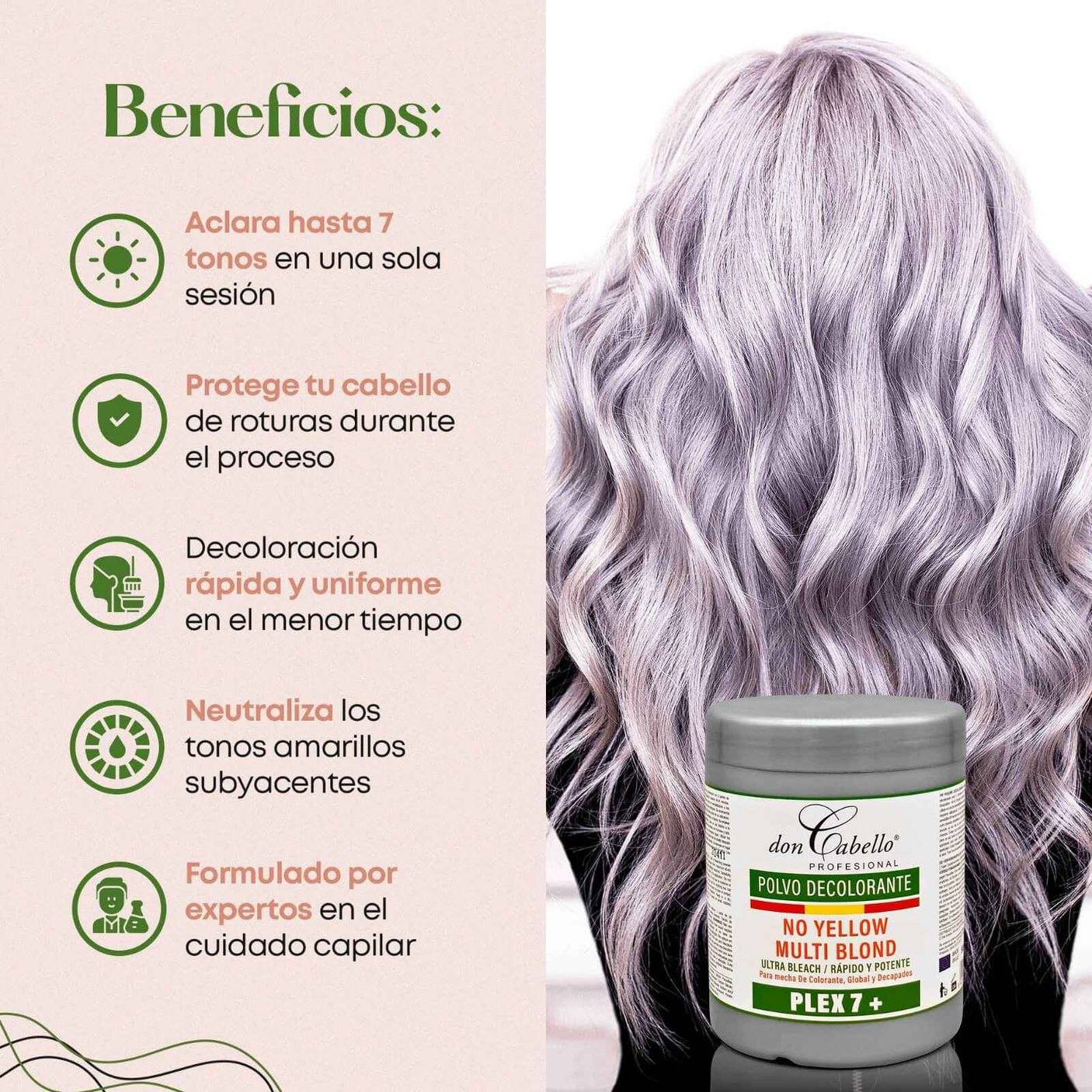 Don Cabello - Polvo Decolorante Plex 7 – Anti Amarillos - 500 GR
